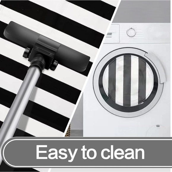 MUBIN Cotton Black & White Striped Rug 27.5"x 43" Outdoor Reversible Hand Woven - Picture 6 of 7